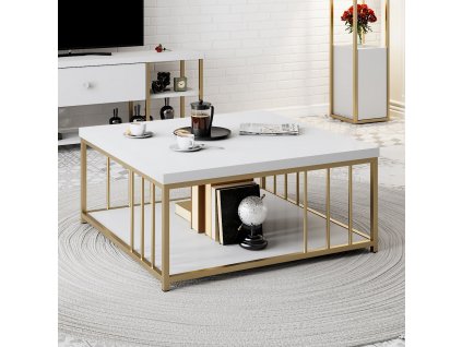 Konferenční stolek Zenn - White, Gold, Bílá, Zlatá  Konferenční stolek