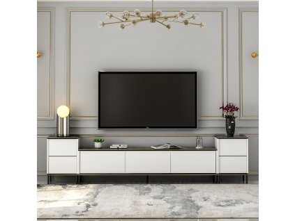 Obývací stěna Imaj - White, Marble, Bílá, Černá, Zlatá  Obývací stěna