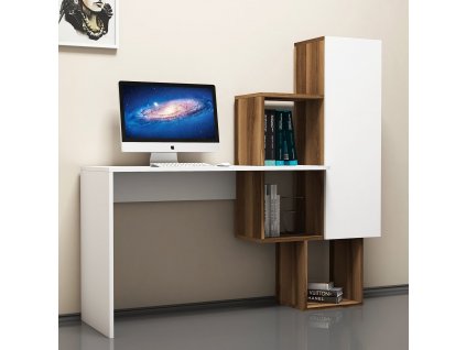 Počítačový stůl Açelya - Walnut, White, Ořech, Bílá  Počítačový stůl