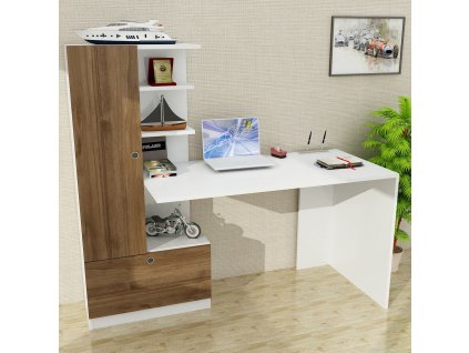 Počítačový stůl Domingos - White, Walnut, Bílá, Ořech  Počítačový stůl