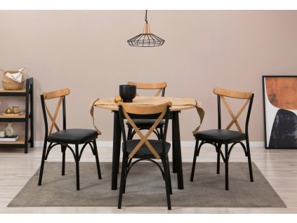 Sada rozkládacího jídelního stolu a židlí (5 kusů) Oliver - Dub, Černá  Sada rozkládacího jídelního stolu a židlí (5 kusů)