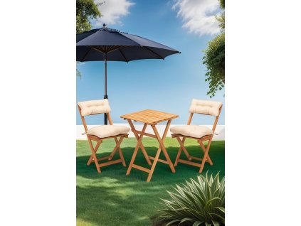 Sada zahradního stolu a židlí (3 kusy) MY001A, Přírodní, Krémová  Sada zahradního stolu a židlí (3 kusy)