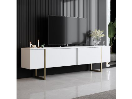 TV stolek Luxe - White, Gold, Bílá, Zlatá  TV stolek