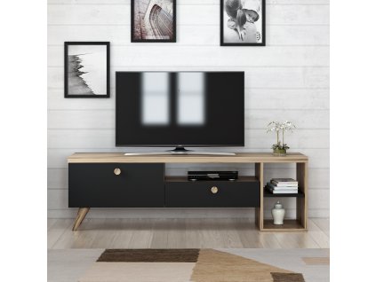 TV stolek Parion - Black, Černá, Dub  TV stolek