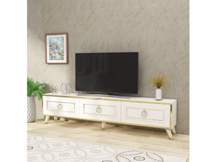 TV stolek Sona - White, Gold, Bílá, Zlatá  TV stolek