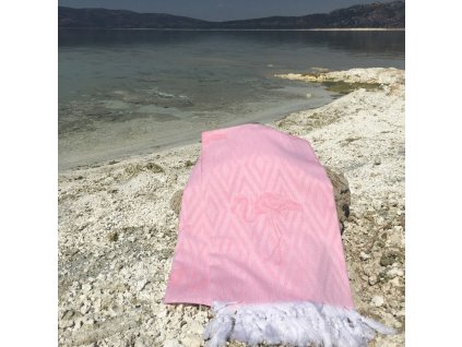 Plážový ručník Fouta Flamingo - Pink, Růžová  Plážový ručník Fouta Flamingo - Pink, Růžová