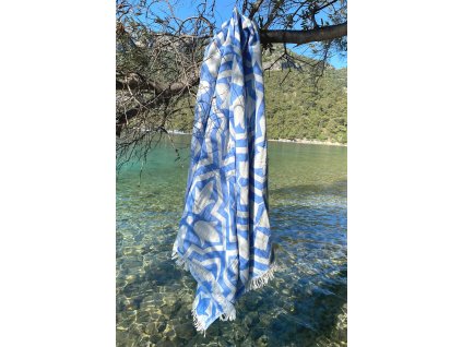 Plážový ručník Fouta Lalezar - Blue, Modrá  Plážový ručník Fouta Lalezar - Blue, Modrá