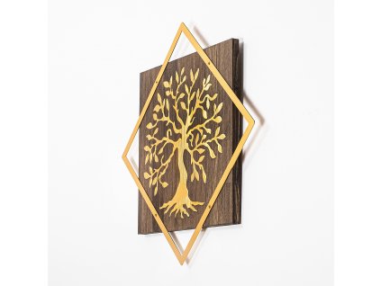 Dekorativní nástěnný dřevěný doplněk Tree v2 - Gold, Ořech, Zlatá  Dekorativní nástěnný dřevěný doplněk Tree v2 - Gold, Ořech, Zlatá