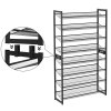 Kovový botník Tane, set 2 ks, černá  Kovový botník s 8 patry, sada ze 2 stohovatelných 4stupňových regálů na boty, s nastavitelnými mřížkovými policemi, černá.