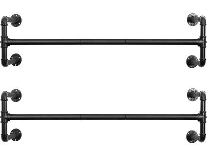 Šatníková tyč Leigh, sada 2 ks, čierna  Šatníková tyč v industriálnom dizajne, montáž na stenu, sada 2 ks, nosnosť až 60 kg, 110 x 30 x 29,3 cm, jednoduchá montáž, čierna.