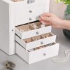 Šperkovnica Amory, Biela  Šperkovnica, so 6 úrovňami, šperkovnica s bočnými sklápacími dvierkami, zásuvkami, zrkadlom a poklopom, na prstene, náušnice, biela.