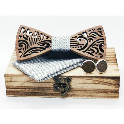 Dřevěný motýlek sada šedá, stříbrná