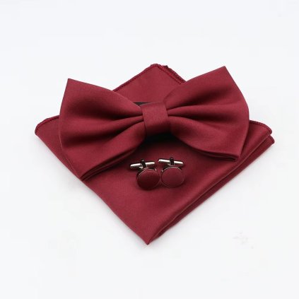 Sada s motýlkem 3v1 ve vínově červené, saténový