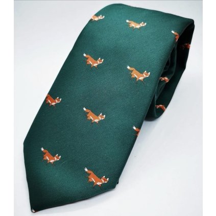 Kravata tmavě zelená s liškou