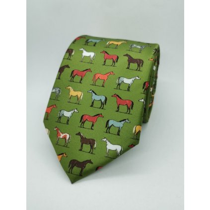 Kravata s motivem koní, zelená