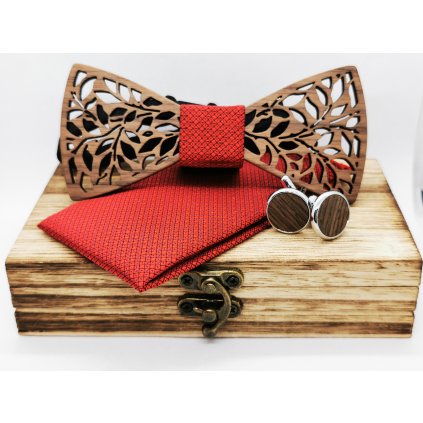 Dřevěný motýlek v sadě, vyřezávaný červený