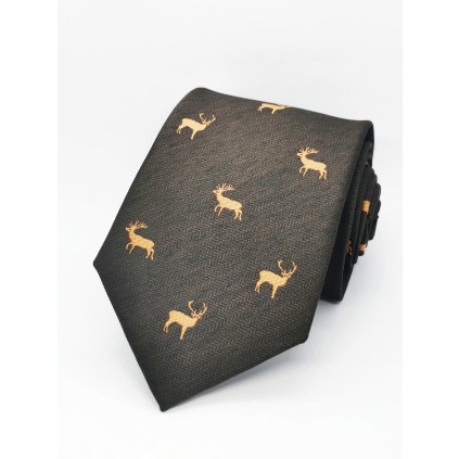 Kravata s jelenem hnědá