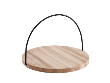 Tavă din stejar cu mâner "Loop", mărime mare, 2 variante - Woud (Varianta stejar natural, ureche neagră)
