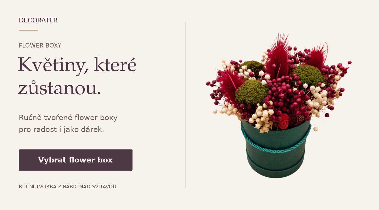 Ručně vyráběný flower box ze stabilizovaných květin Decorater
