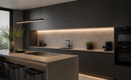 Betonová stěrka v moderní kuchyni