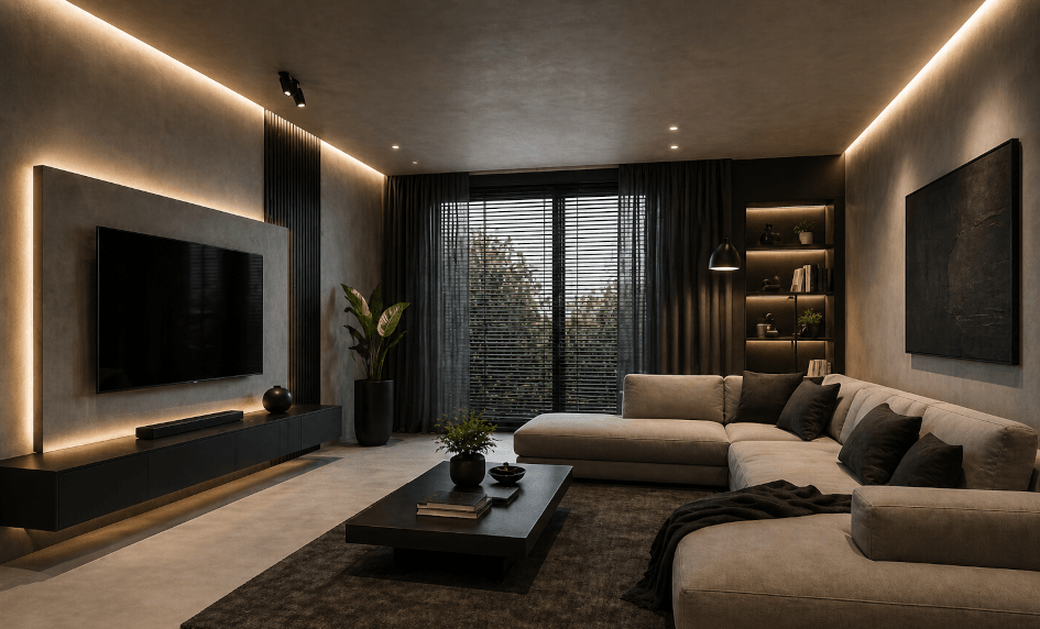 Betonová stěrka v obývacím pokoji