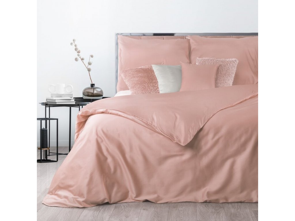Hladká posteľná bielizeň z najkvalitnejšieho bavlneného makosatínu 160 cm x 200 cm púdrová 100% bavlnený makosatén