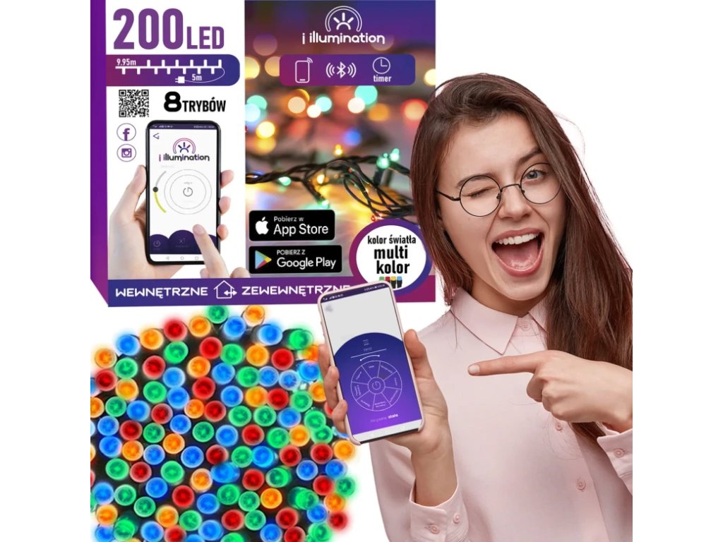zdjecie lampki 200 led multikolor sterowane aplikacja