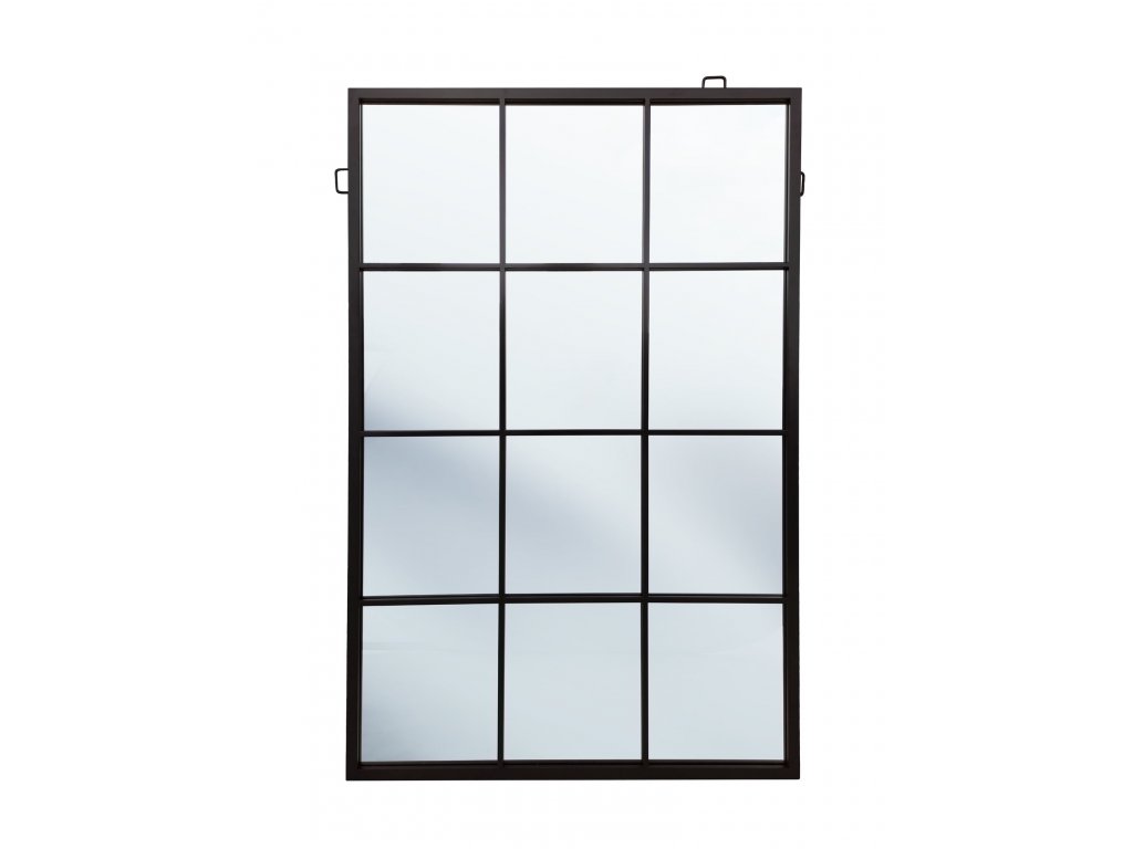 DECOREUM Obdĺžnikové okenné zrkadlo Brooklyn s oceľovým rámom v čiernej farbe 70x140 cm