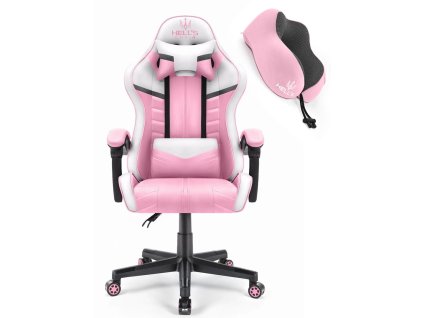 Herná stolička Hell's Chair HC-1004 Ružovo-bielo-sivá z eko-kože