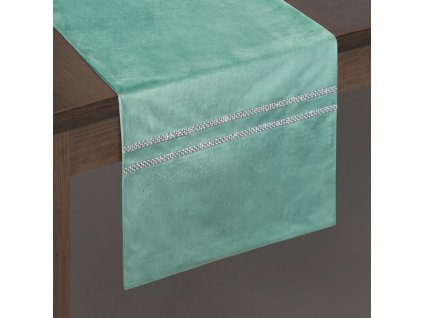 Zamatový obrus zdobený zirkónmi 35 cm x 140 cm mentolová 100 % polyester