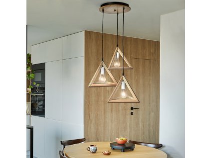 Drevená závesná lampa 3 x E27 Trojuholníky PZE-903