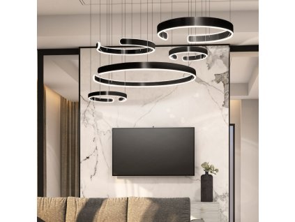 Čierna závesná lampa 5 kruhov 264W DL-I02 + diaľkové ovládanie LARA