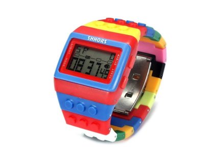 Červené a modré blokové hodinky