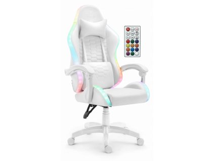 Profesionálne herné kreslá  HC-1000, biela, RGB LED, eko-koža