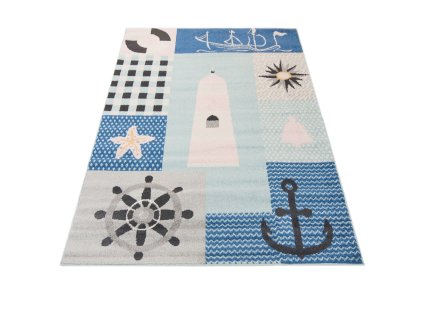 Kusový koberec H327A biely/tyrkysový HAPPY FBA (Rozmer 80x150)