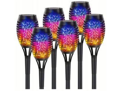 6x lampa ogrodowa solarna rgb led latarnia pochodnia wbijana plomien rgb big