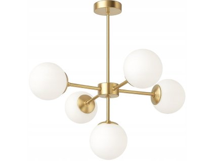 lampa wiszaca sufitowa zlota zyrandol biale kule 5x led e27 big