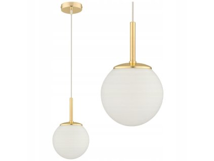 lampa wiszaca sufitowa zlota zyrandol biala kula mleczna e27 big