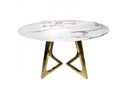 Okrúhly stôl s bielou mramorovou doskou a zlatými chrómovými nohami 130/130/76 cm Veneto