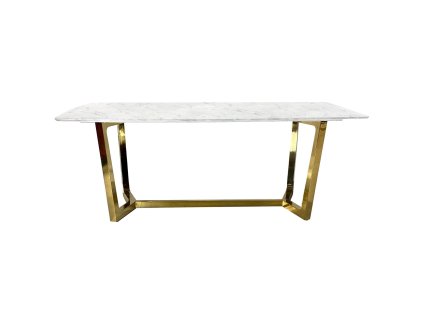Elegantný stôl Roseta s bielou mramorovou doskou a zlatými chrómovými nohami 200/100/75 cm