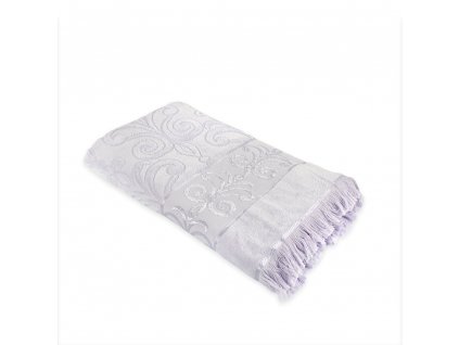 Svetlofialový žakárový uterák s ozdobným strapkaním na koncoch 30x50 cm