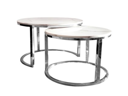 Dizajnové konferenčné stolíky sada dvoch strieborných a bielych sØ65/55 Ø55/50 cm Camelio XL