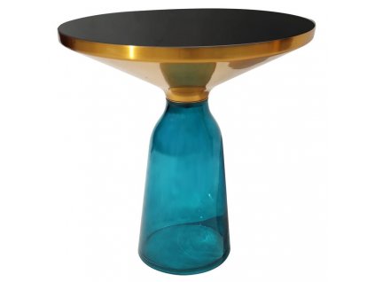 Modrý a zlatý konferenčný stolík na sklenenej nohe Stolík na fľaše 50/53 cm