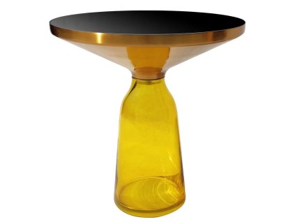 Stolík na fľaše žlto-zlatý set na sklenenej nohe 50/53 cm