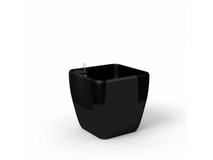 Reprezentatívny čierny kvetináč Quadra s vložkou na zavlažovanie 37x37x36