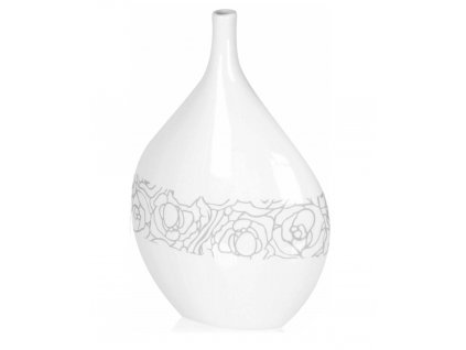 DECOREUM Dekoratívna biela váza s kvetinovým strieborným motívom 35 cm
