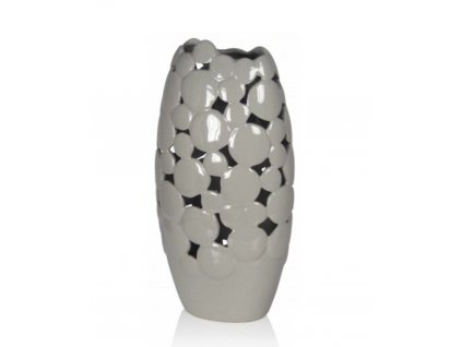DECOREUM Sivá váza s ozdobnými ažurovými výrezmi 32 cm