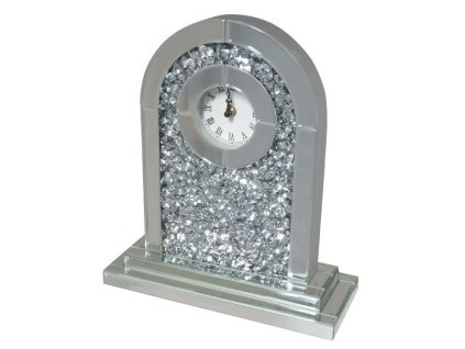 DECOREUM Stojace hodiny Sacra so zrkadlovým rámom zdobeným kryštálmi 30,5x36x12,5 cm strieborné