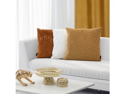Žakárová zamatová obliečka na vankúš s geometrickým motívom 40 cm x 40 cm zlatá 100 % polyester