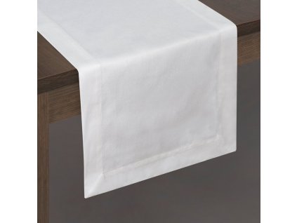 Hladký obrus s ozdobným lemom 40 cm x 140 cm biela 65% polyester 35% bavlna